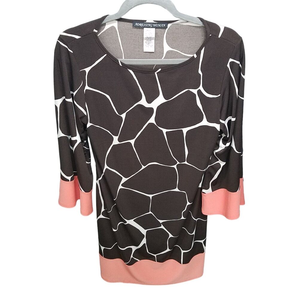 Adressing Woman Womens Sz S Brown White Geometric 3/4 Sleeve Dress